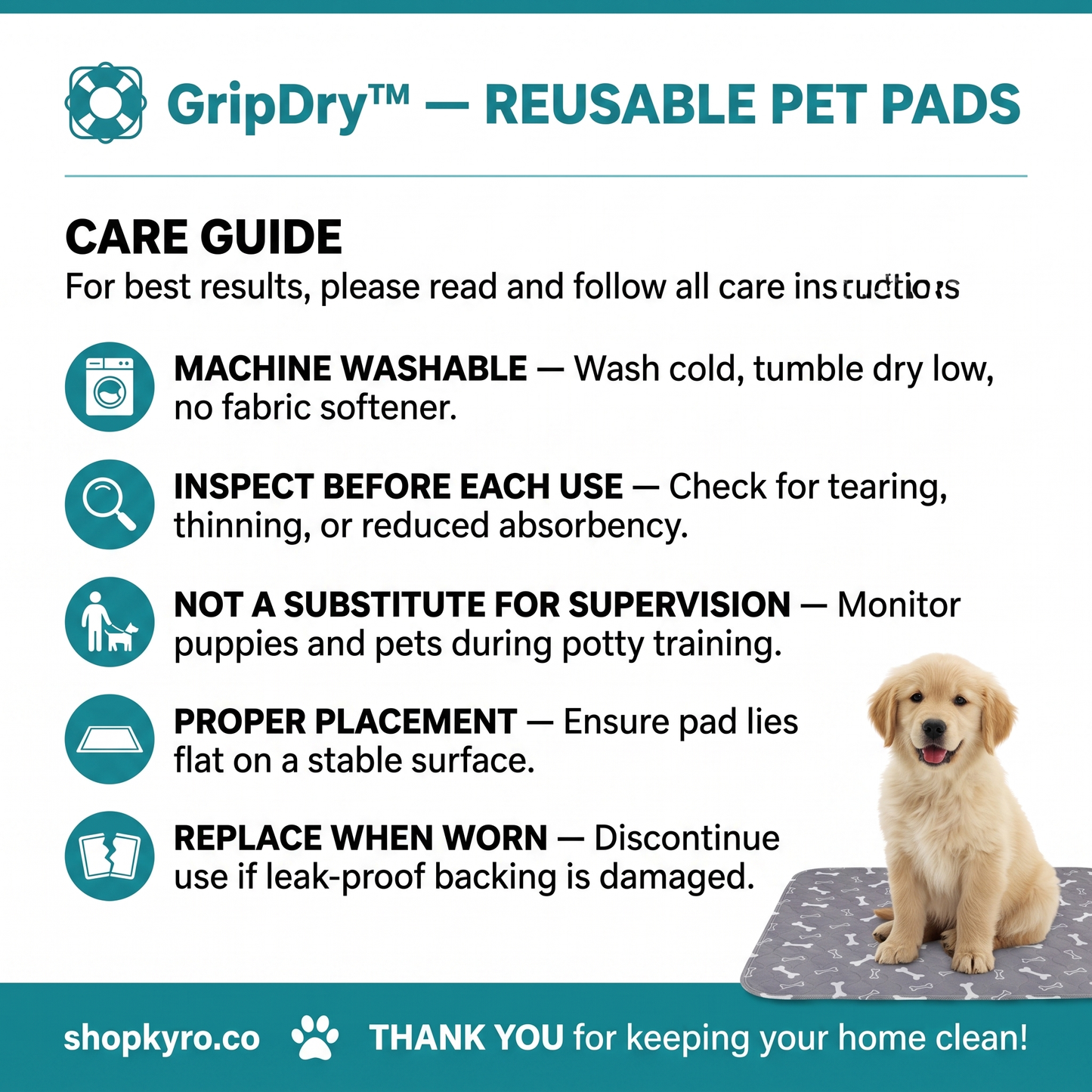 GripDry™ Reusable Dog Pee Pad — Washable, Leak-Proof, Non-Slip Potty & Travel Mat